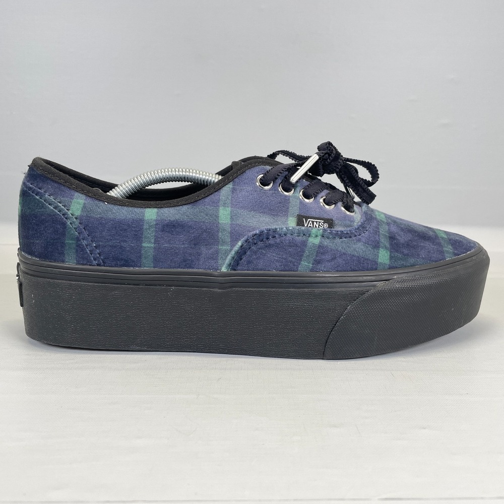 VANS Authentic Stackform Plaid Platform Shoes Womens Size 10 Blue Green Textile